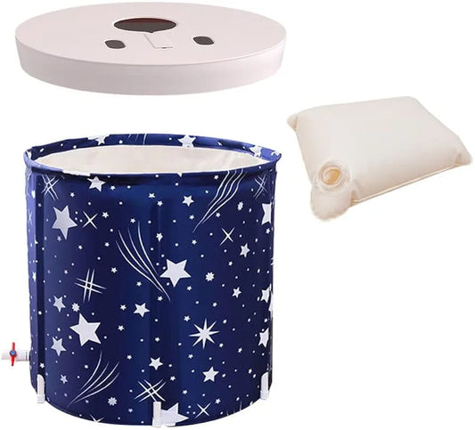 Portable Foldable Bathtub, Separate Family Bathroom SPA Bathtub, to Maintain The Temperature Thickened Multi-Layer Bathtub, use for Bathing Soaking (70 * 70 Round PVC Bracket Starry Sky)