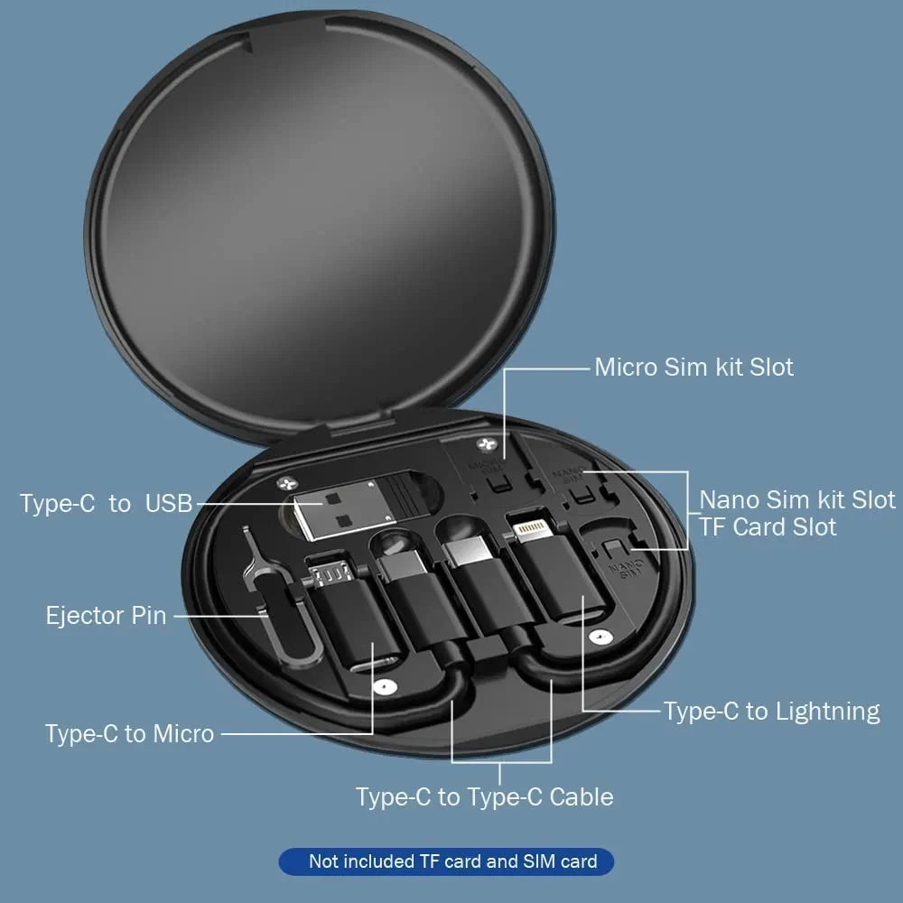 All In One 60W USB Fast Charging Travel Cable Set Type C, Lightening and Micro USB Port Inbuilt Mobile Stand Compatible with iPhone, iPad,Samsung,OnePlus, Mi,Oppo,Vivo,iQOO (All in 1, Black)