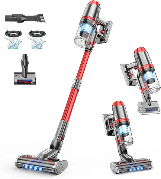 BVILY EV-696-W222-22 Cordless Vacuum Cleaner, Max 60 Mins Runtime Stick Vacuum, Upgraded 28Kpa Motor Powerful Suction, 6 in 1 Lightweight Vacuum Cordless for Pet Hair Carpet HardFloor