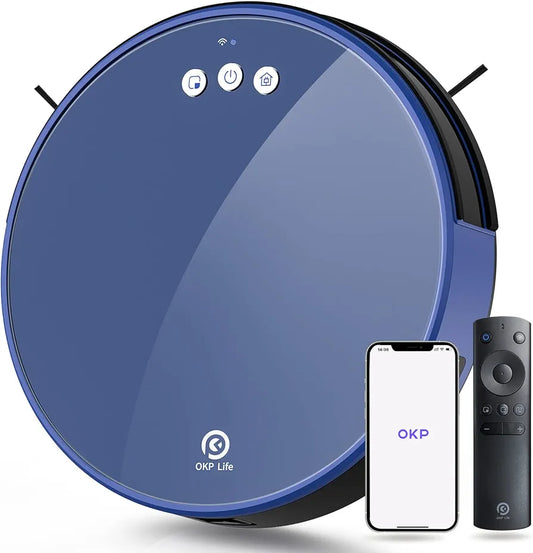 OKP K8 Robot Vacuum Cleaner Robot Vacuum Cleaner with Mop 2200Pa Strong Suction App/Wi-Fi/Voice Control Boundary Strips Included Self-Charging 150min Quiet Runtime