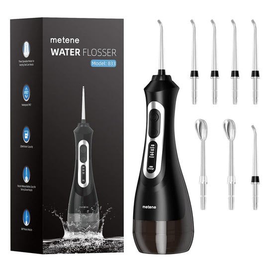 Metene Cordless Water Flosser Irrigator, with 3 Modes, 8 Jet Tips and 200ML Water Tank