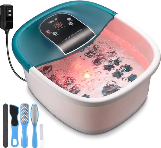 RENPHO Foot Spa Bath Massager, GFCI Plug Foot Soak Tub Pedicure Kits with Heat, Bubbles, Vibration, Temperature Control,Pumice Stone, and 22 Massaging Rollers for Feet Muscle Pain