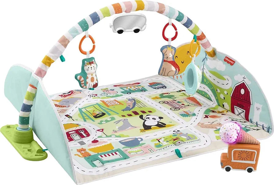 Fisher-Price Activity City Gym to Jumbo Playmat, Infant to Toddler Activity Gym with Music, Lights, Vehicle Toys and Extra-Large playmat