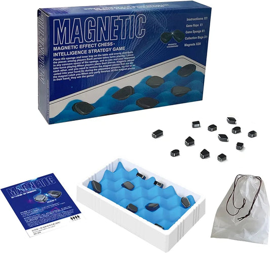 Magnetic Chess Game With Stones，Multiplayer Magnet Board Magnetic Chess Strategy Game,Protable Magent Chess Family Christmas Party Magent Board Games (with sponge)