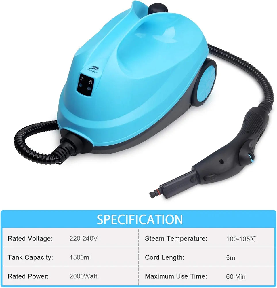 MLMLANT Steam Cleaner, Steam Mop with 21-Piece Accessory Set, 1.5L Water Tank Capacity 1500W Handheld Steamer Carpet Cleaner for Multi-Purpose and Multi-Surface Floors, 16.4ft Power Cord, Blue