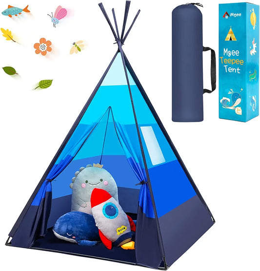 Teepee tent for kids, Mgee play tent kids tent Indian tent with carrying bag, gifts for boys girls (blue)