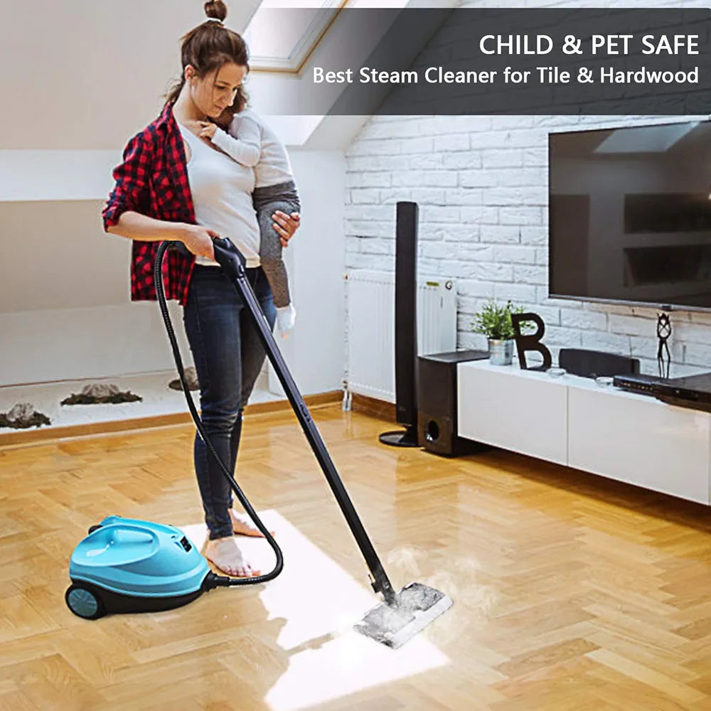 MLMLANT Steam Cleaner, Steam Mop with 21-Piece Accessory Set, 1.5L Water Tank Capacity 1500W Handheld Steamer Carpet Cleaner for Multi-Purpose and Multi-Surface Floors, 16.4ft Power Cord, Blue