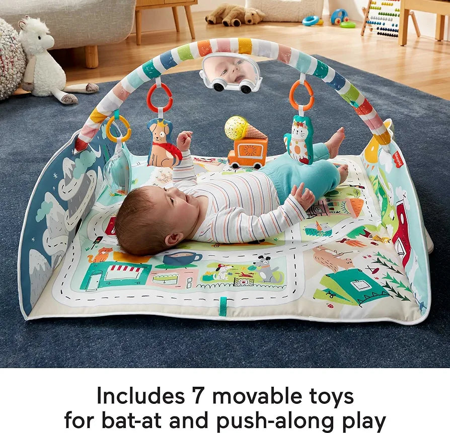 Fisher-Price Activity City Gym to Jumbo Playmat, Infant to Toddler Activity Gym with Music, Lights, Vehicle Toys and Extra-Large playmat