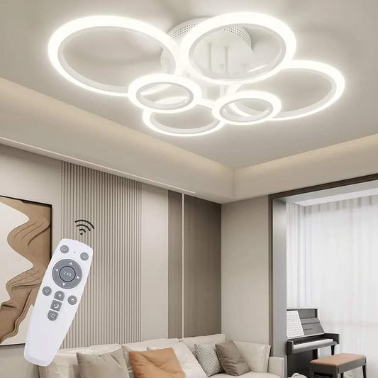 RUYI Modern LED Ceiling Light dimmable Remote Control 6 Ring Ceiling Light 72W 6400LM, Ceiling Light for Living Room, Bedroom, Kitchen, Corridor, Balcony, Dining Room, White, 2800-7000K