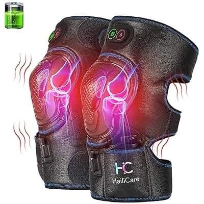 HailiCare Heated Knee Massager, Heat & Vabration Knee Brace Wrap Electric Heating Pad WRechargable 5V Lipo Battery Warm Knee Care 1 Pair