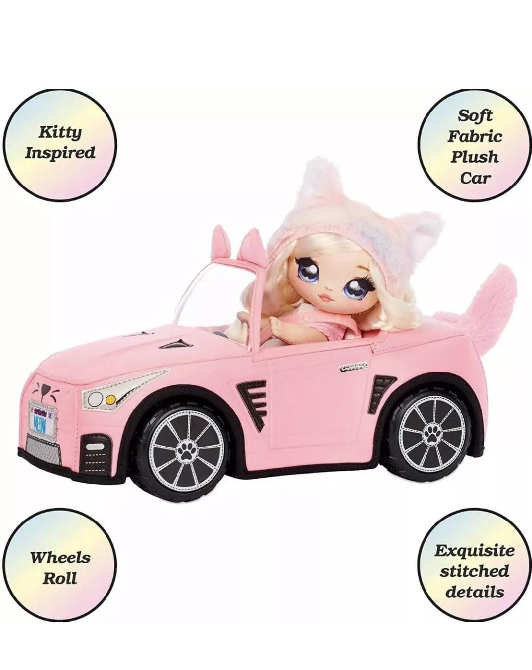 Na Na Na Surprise Soft Plush Convertible Kitty Car Pink Doll Vehicle - New 2021